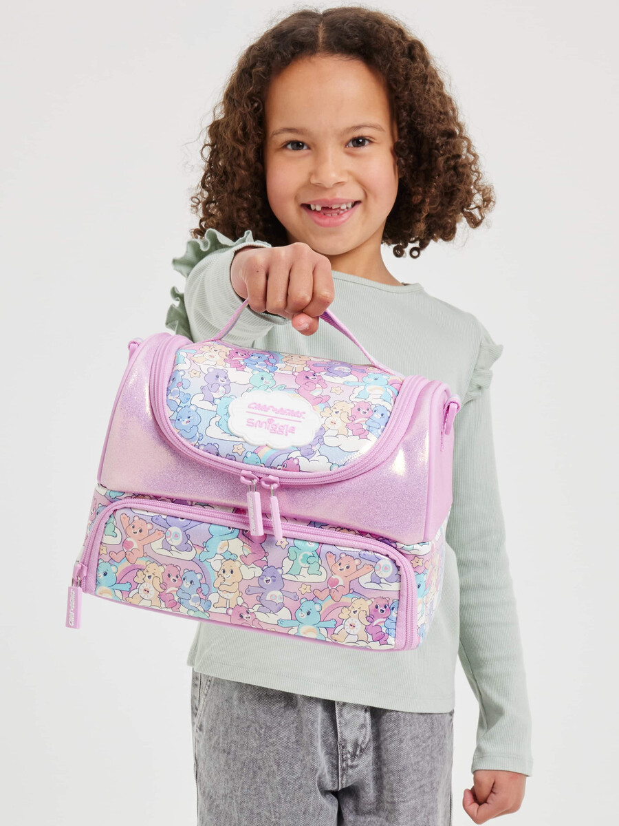 care bears large double compartment lunchbox with strap