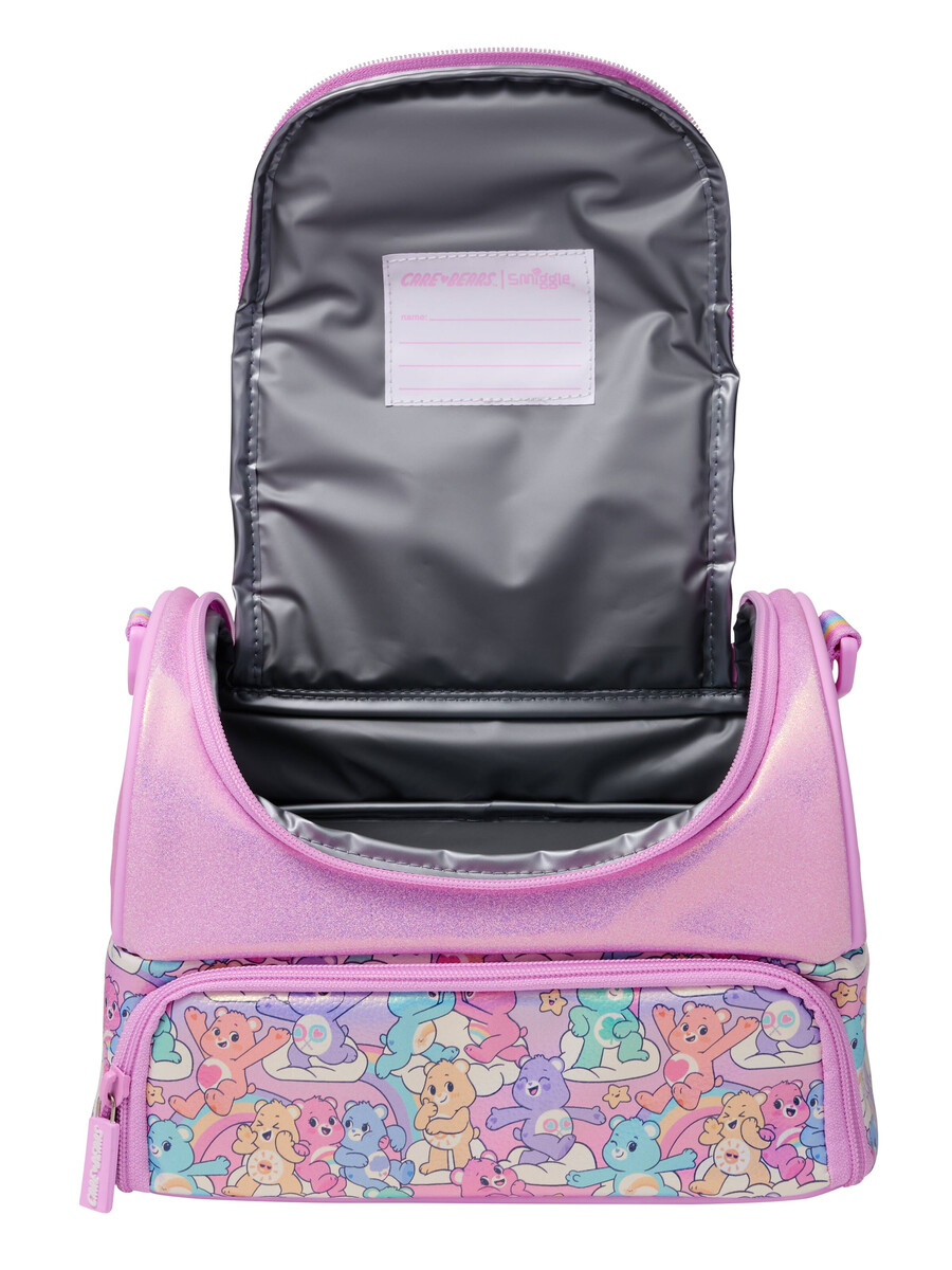 care bears large double compartment lunchbox with strap