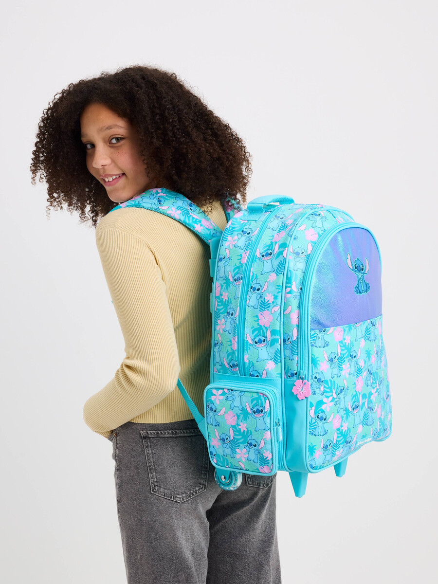 stitch trolley backpack with light up wheels